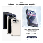 araree iPhone Duo Protection Bundle — Aero Flex M MagSafe case + CORE Tempered Glass, Cream / Dark Blue
