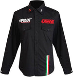 OVERDESIGN x LAMPA Pilot Racing Shirt, black long sleeve, front view