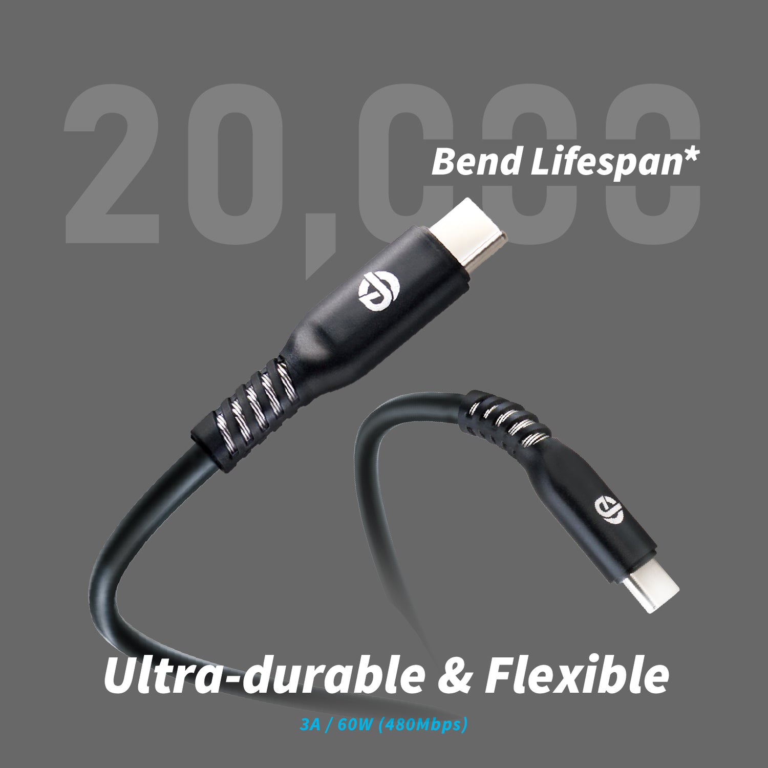 USB-C to USB-C Silicone Cable (3A/60W) – Reinforced with Internal Spring Protection