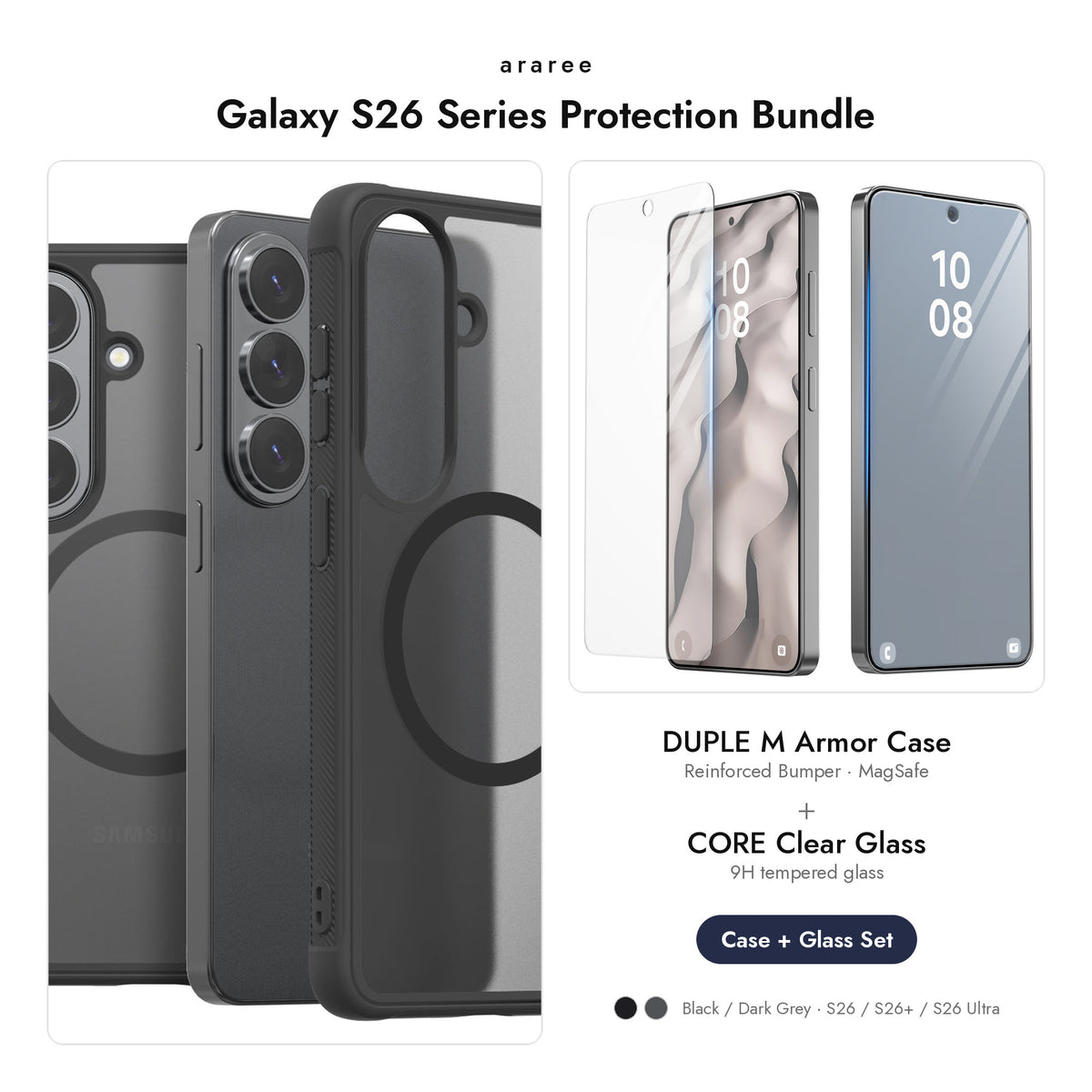 araree Galaxy S26 Series Protection Bundle — DUPLE M Armor case + CORE Clear glass