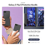 araree Galaxy Z Flip 8 Protection Bundle — Aero Flex M Slim case + CORE Clear glass, Black / Cream