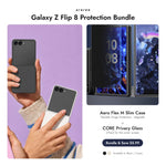 araree Galaxy Z Flip 8 Protection Bundle — Aero Flex M Slim case + CORE Privacy glass, Black / Cream