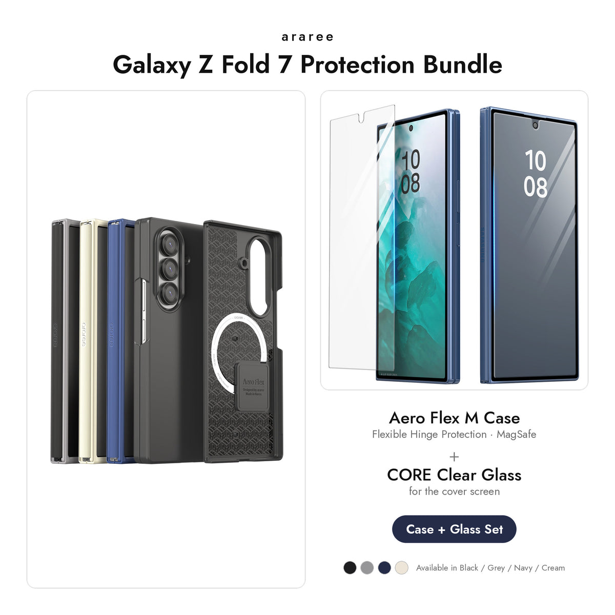 araree Galaxy Z Fold 7 Protection Bundle — Aero Flex M case + CORE Clear glass