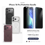 araree iPhone 18 Pro Protection Bundle — DUPLE M Armor case + CORE Privacy glass, Black / White / Burgundy