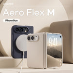 araree Aero Flex M iPhone Duo MagSafe case lifestyle — Dark Blue charging and Cream hinge view