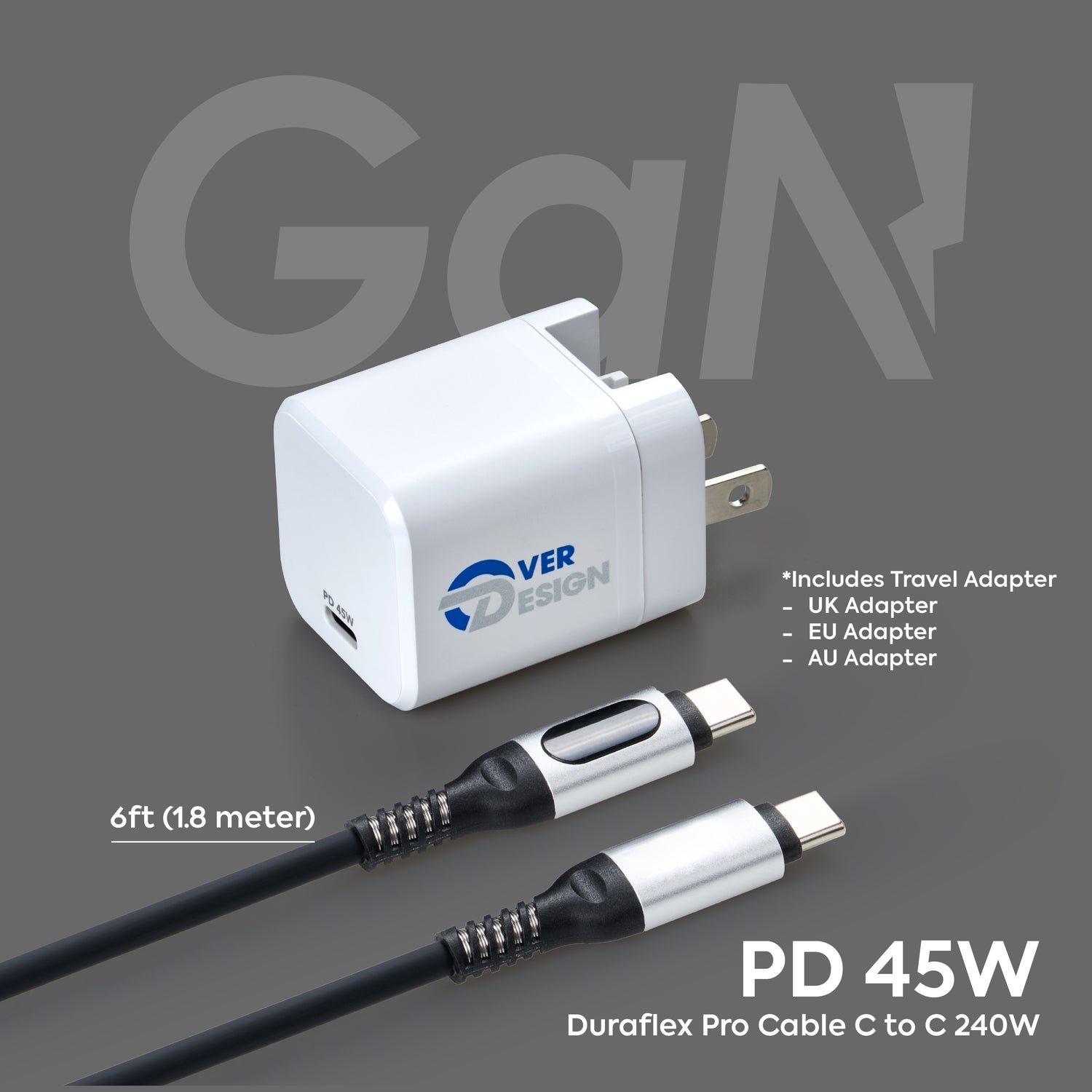 Travel Universal PD45W & Duraflex Pro Digital Screen Silicone Cable - 240W