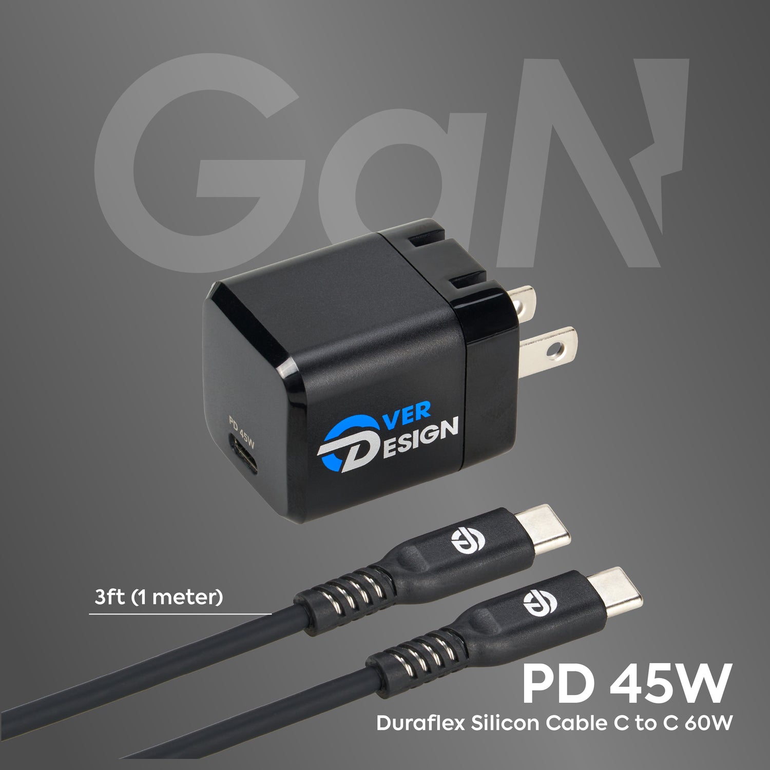 PD45W Ultra-Compact Charger & Duraflex Silicone Cable - 60W