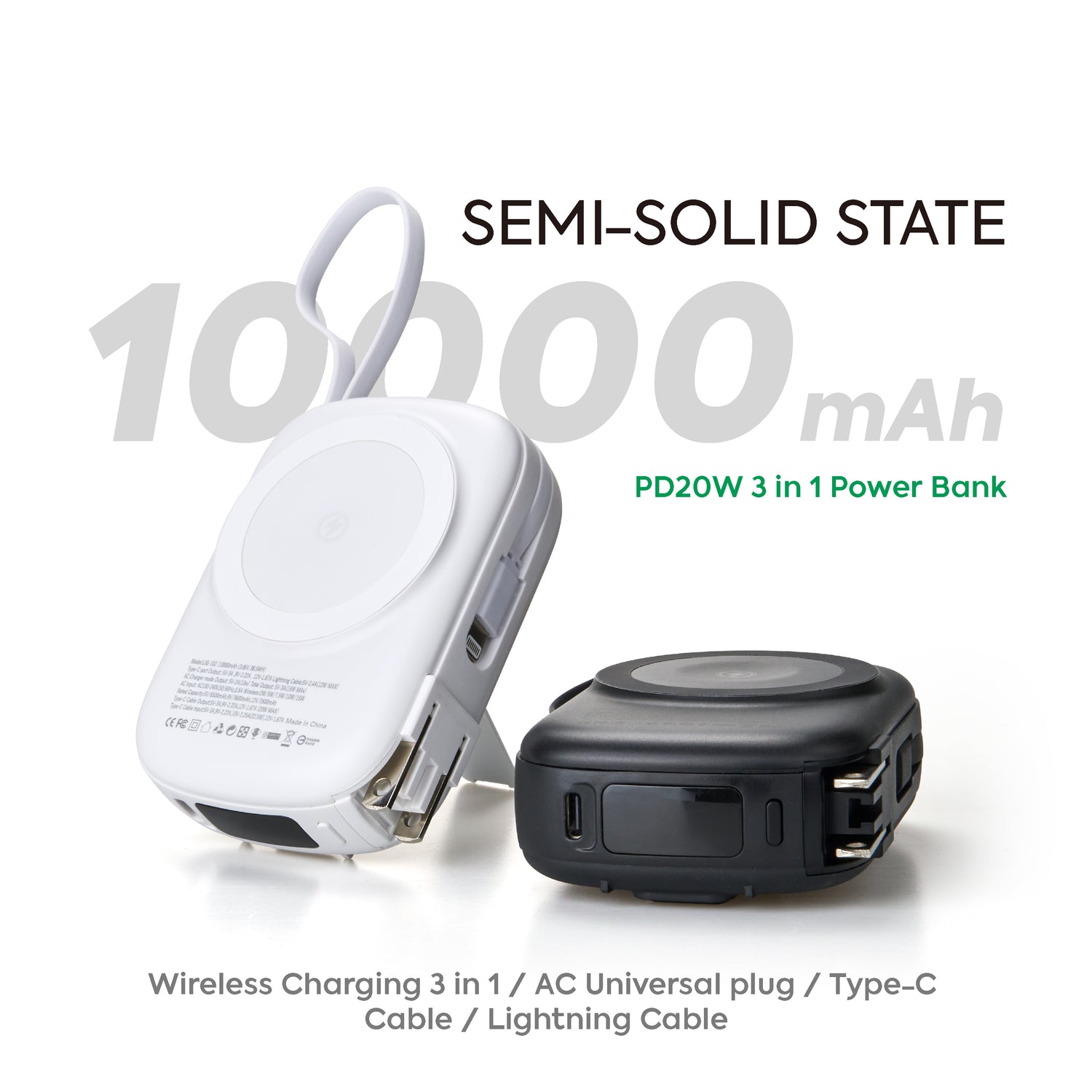 Semi Solid State 10000mAh PD20W 3 in 1 Powerbank