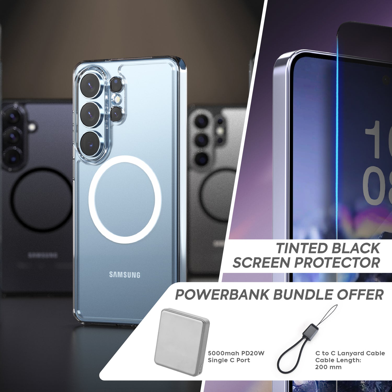 BUNDLE - Galaxy S26 Series Duple M | Phone Case + Screen Protector Privacy Black + Lens Protector + 5000mAh Powerbank