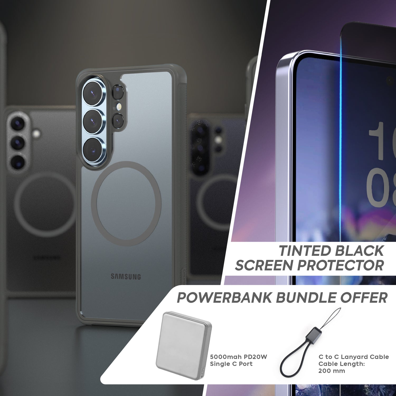 BUNDLE - Galaxy S26 Series Duple M Armor | Phone Case + Screen Protector Privacy Black + Lens Protector + 5000mAh Powerbank