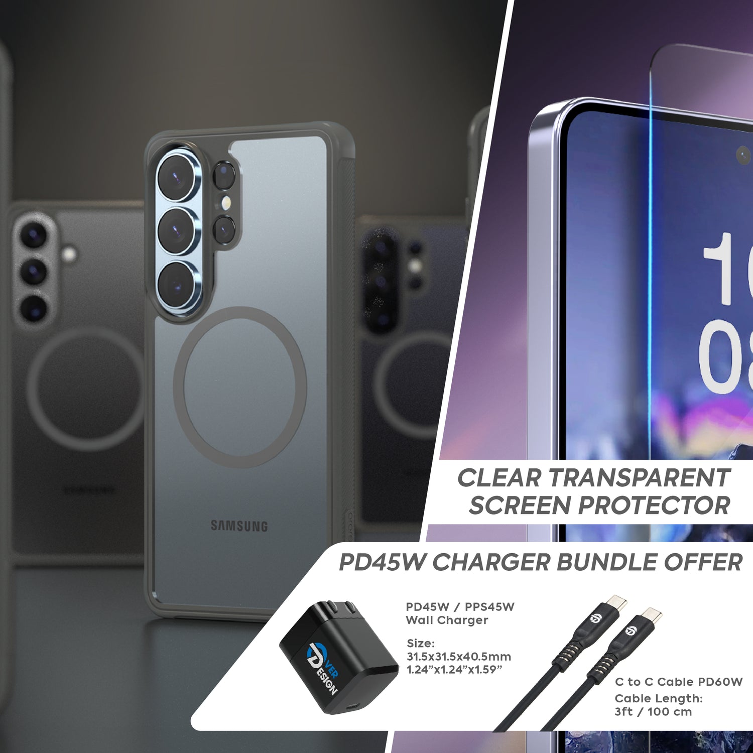 BUNDLE - Galaxy S26 Series Duple M Armor | Phone Case + Screen Protector Clear + Lens Protector + PD45W Wall Charger