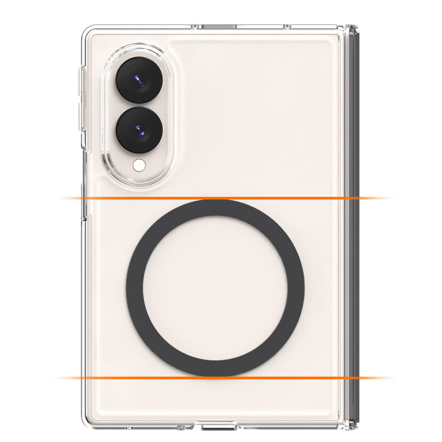 Back view of Galaxy Z Fold 8 in the clear DUPLE 360 M case showing the built-in black magnetic ring