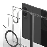 Exploded view of the two-piece clear DUPLE 360 M case for Galaxy Z Fold 8 with magnetic ring