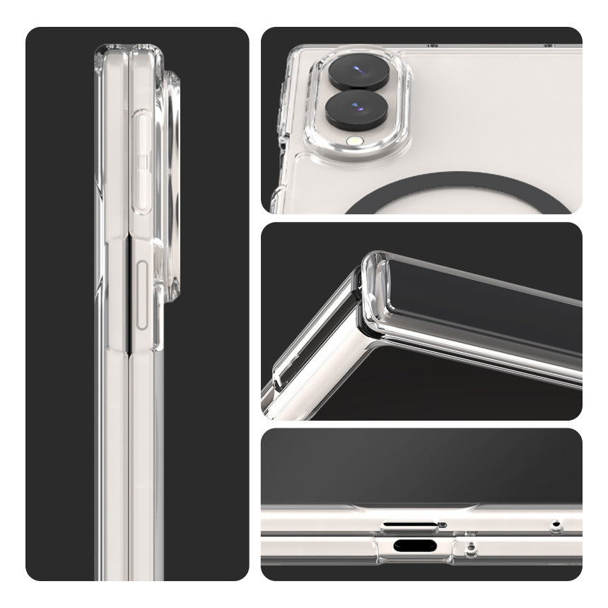 Detail views of the DUPLE 360 M Galaxy Z Fold 8 case: side buttons, camera cutout, hinge and charging port